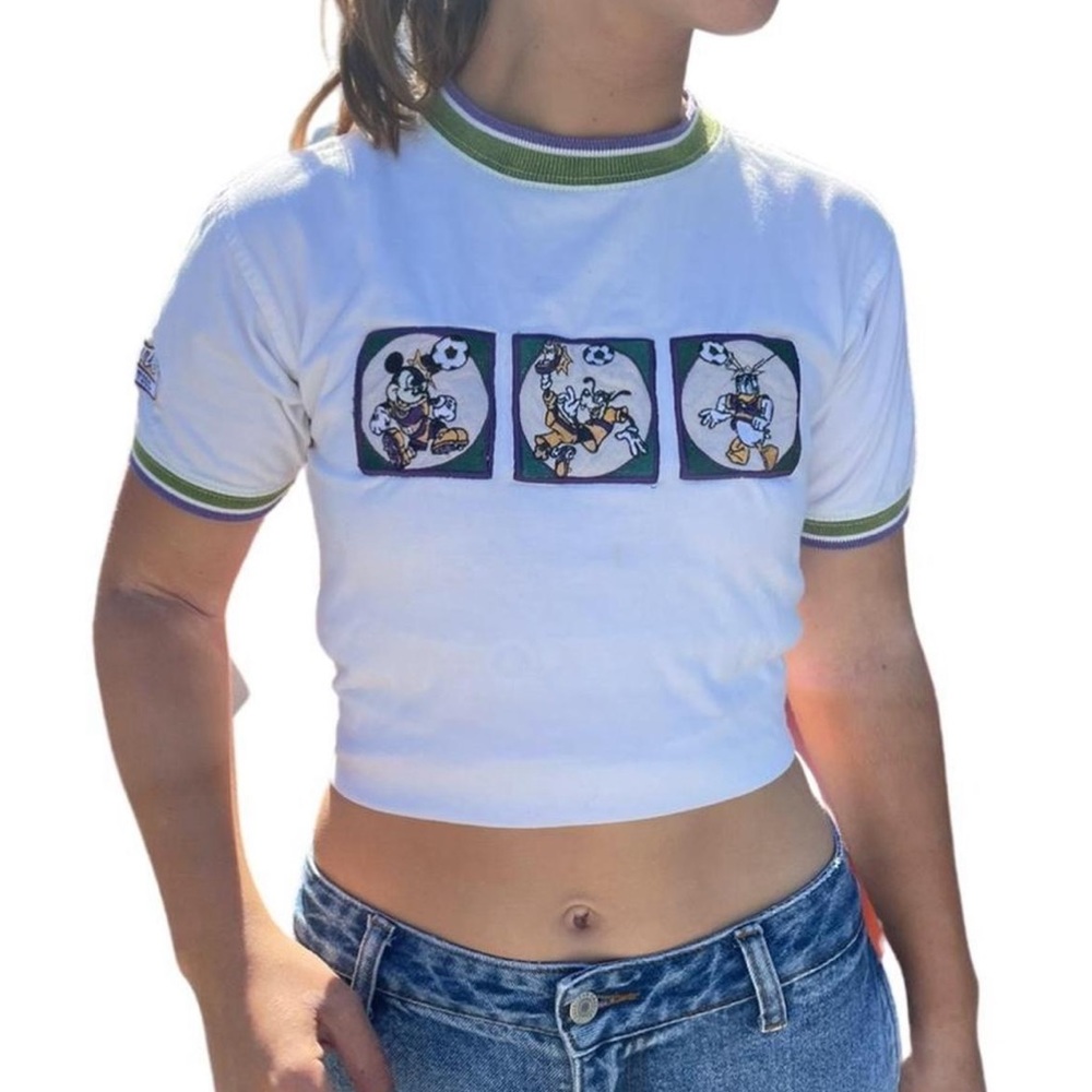Vintage Disney white baseball embroidered Mickey tee.